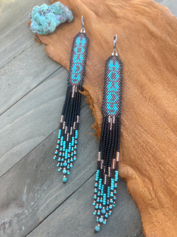 Howdy Beaded Earrings (Black & Blue)